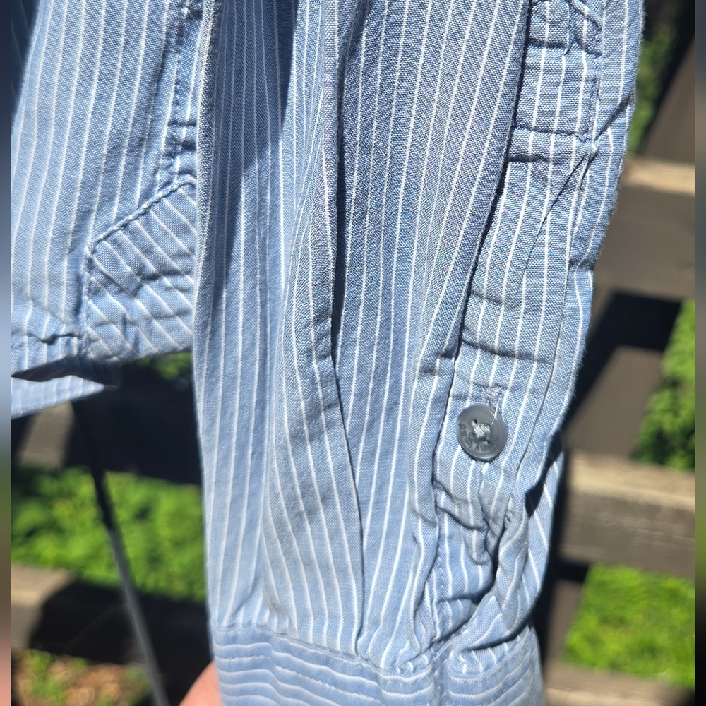 Horny Toad Blue Striped Button Down Long Sleeve Shirt SzM - Picture 4 of 9